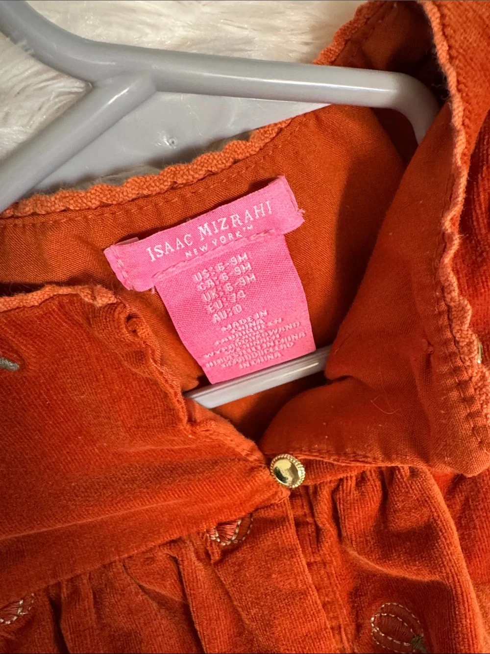 Isaac Mizrahi Rust Orange Velvet Infant Romper